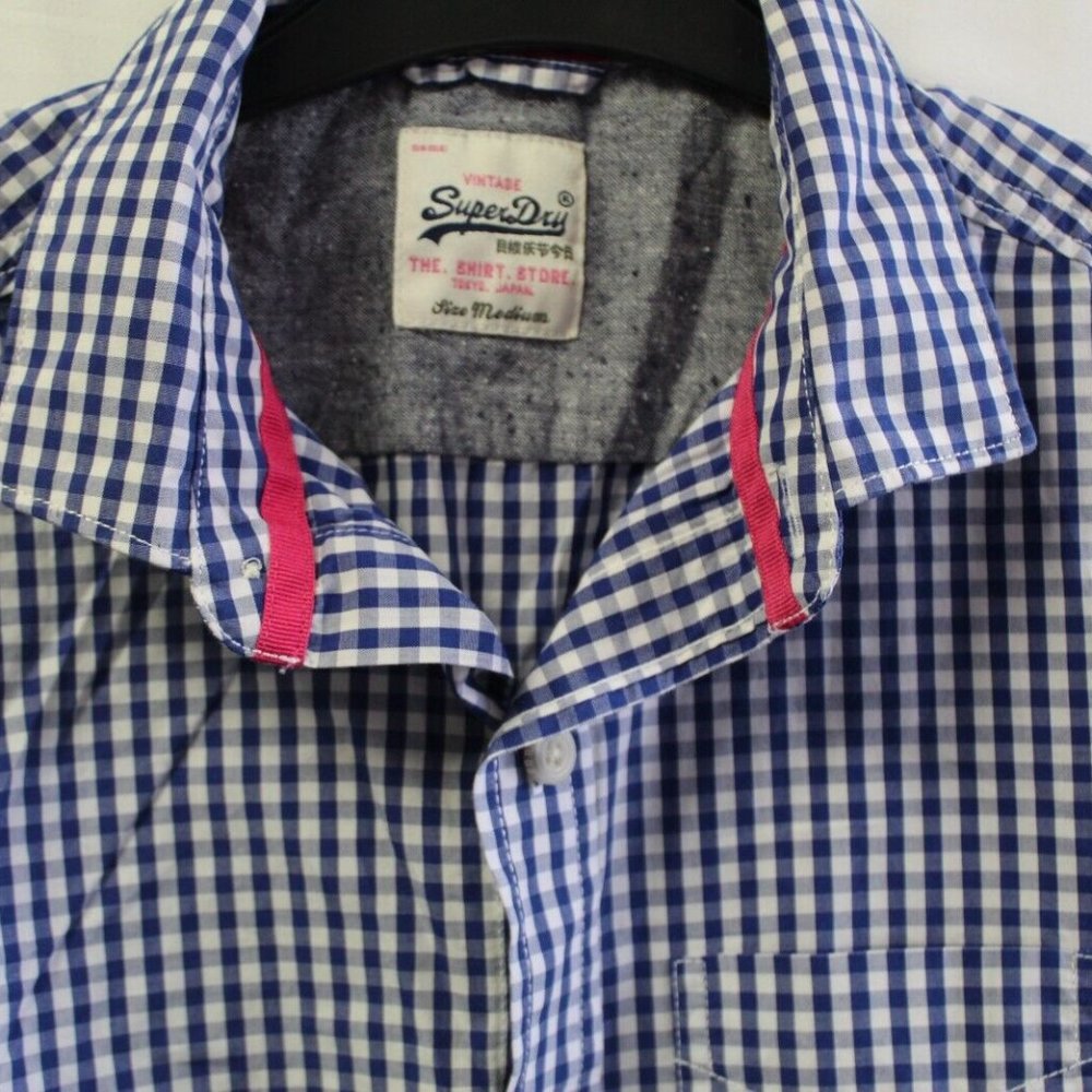 Superdry Mens Shirt  Medium short sleeved cotton blue check excellent stunning - Picture 13 of 13